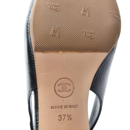 Chanel Calfskin Embossed Cap Toe CC Slingback Pumps 37.5 Black 9 of 11