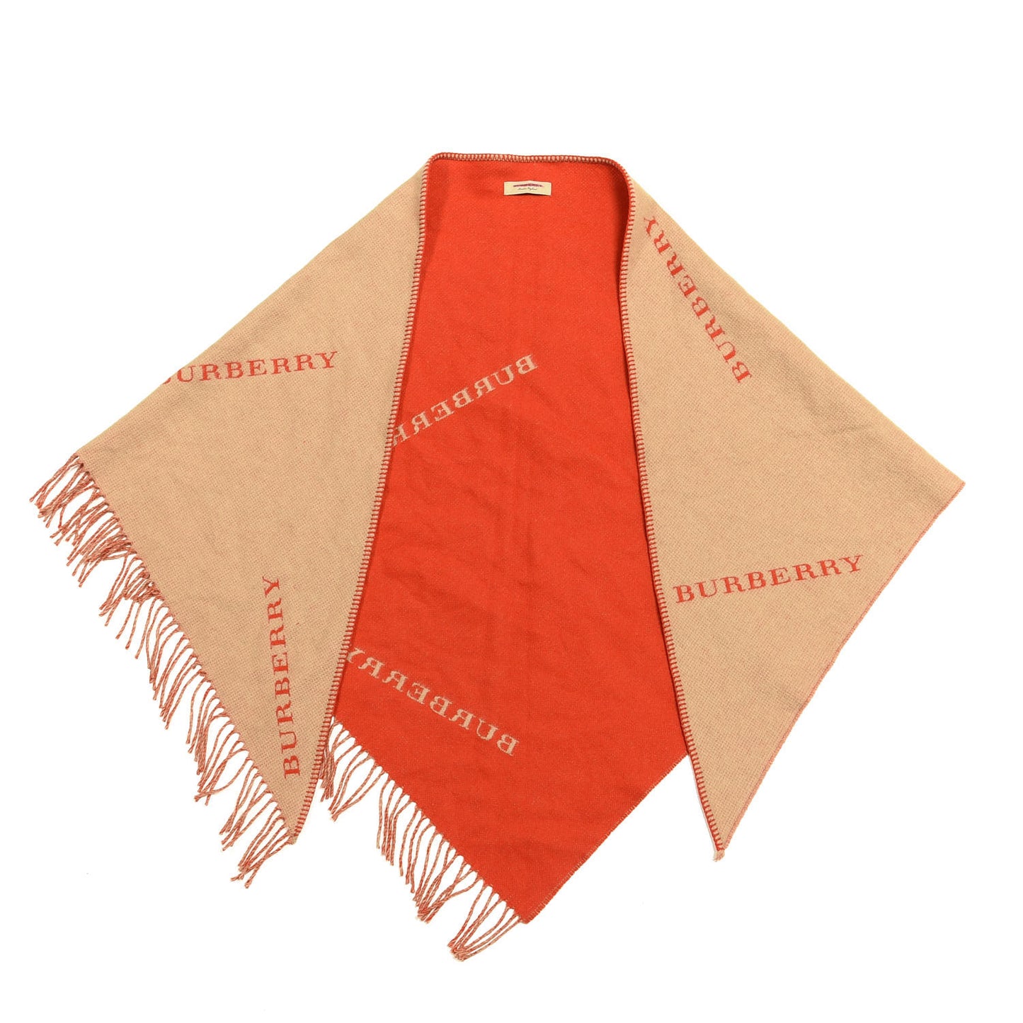 Cashmere Logo Triangle Fringe Cape Scarf Scarf Camel Red