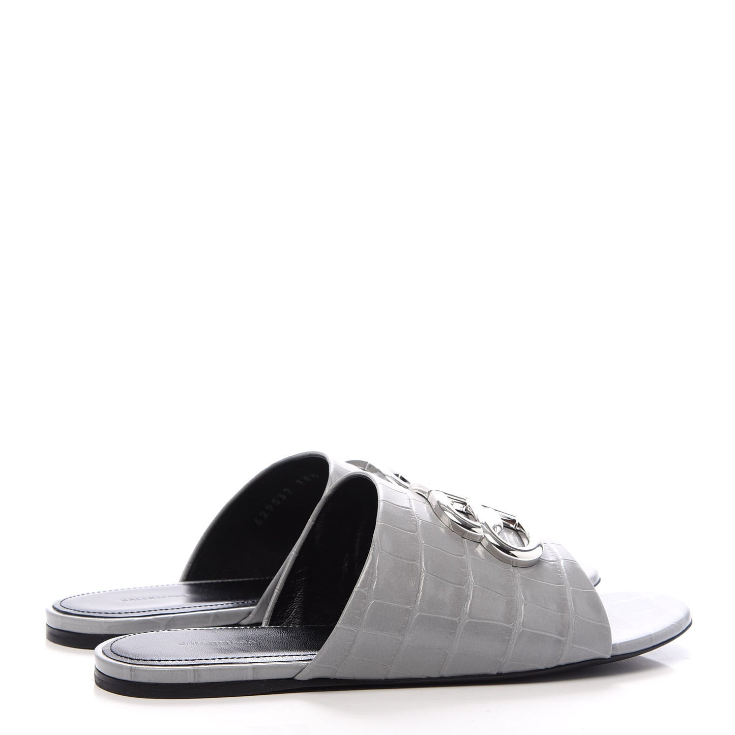 Calfskin Crocodile Embossed Oval BB 5mm Mule Sandals 38.5 Balenciaga Grey