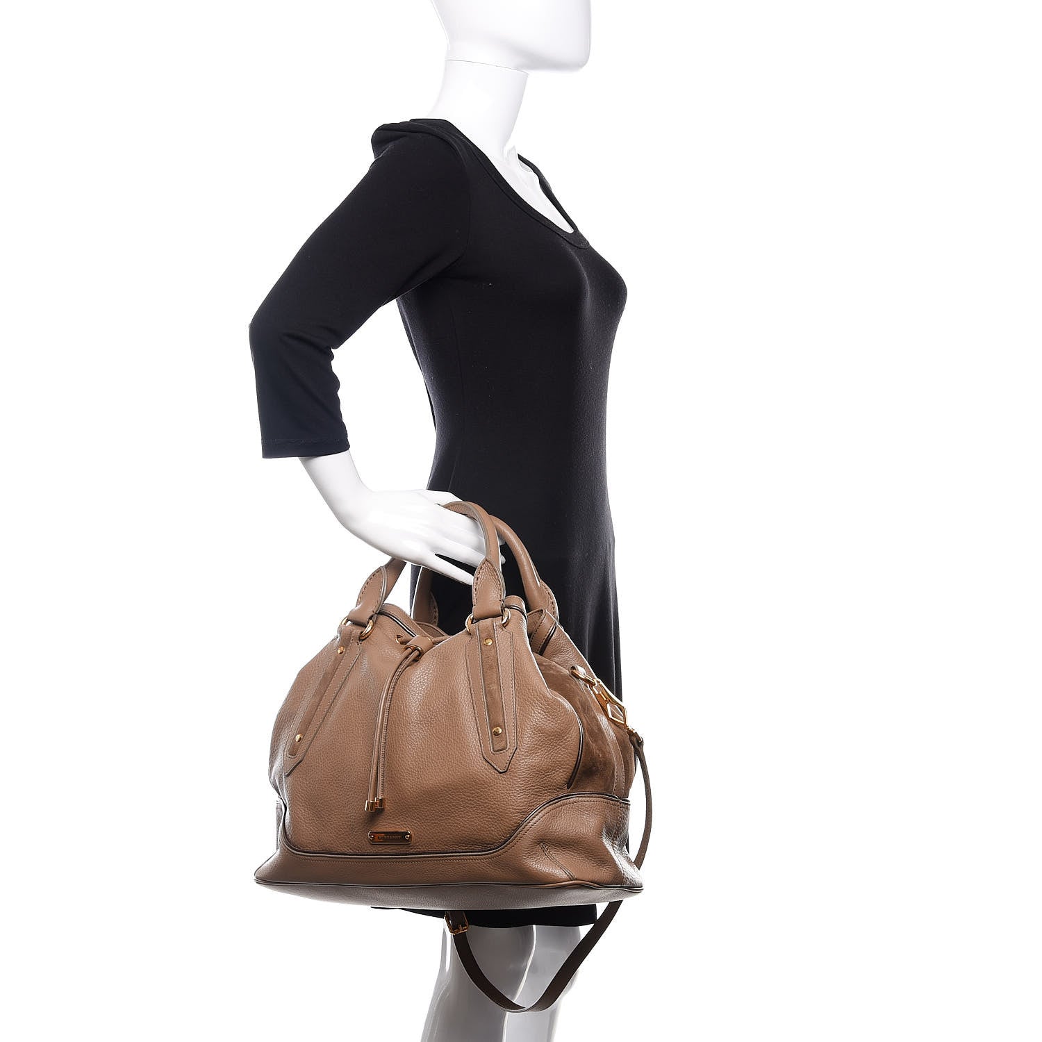 Burberry Calfskin Suede Earlsburn Mixed Media Tote Mole Grey 3 of 11