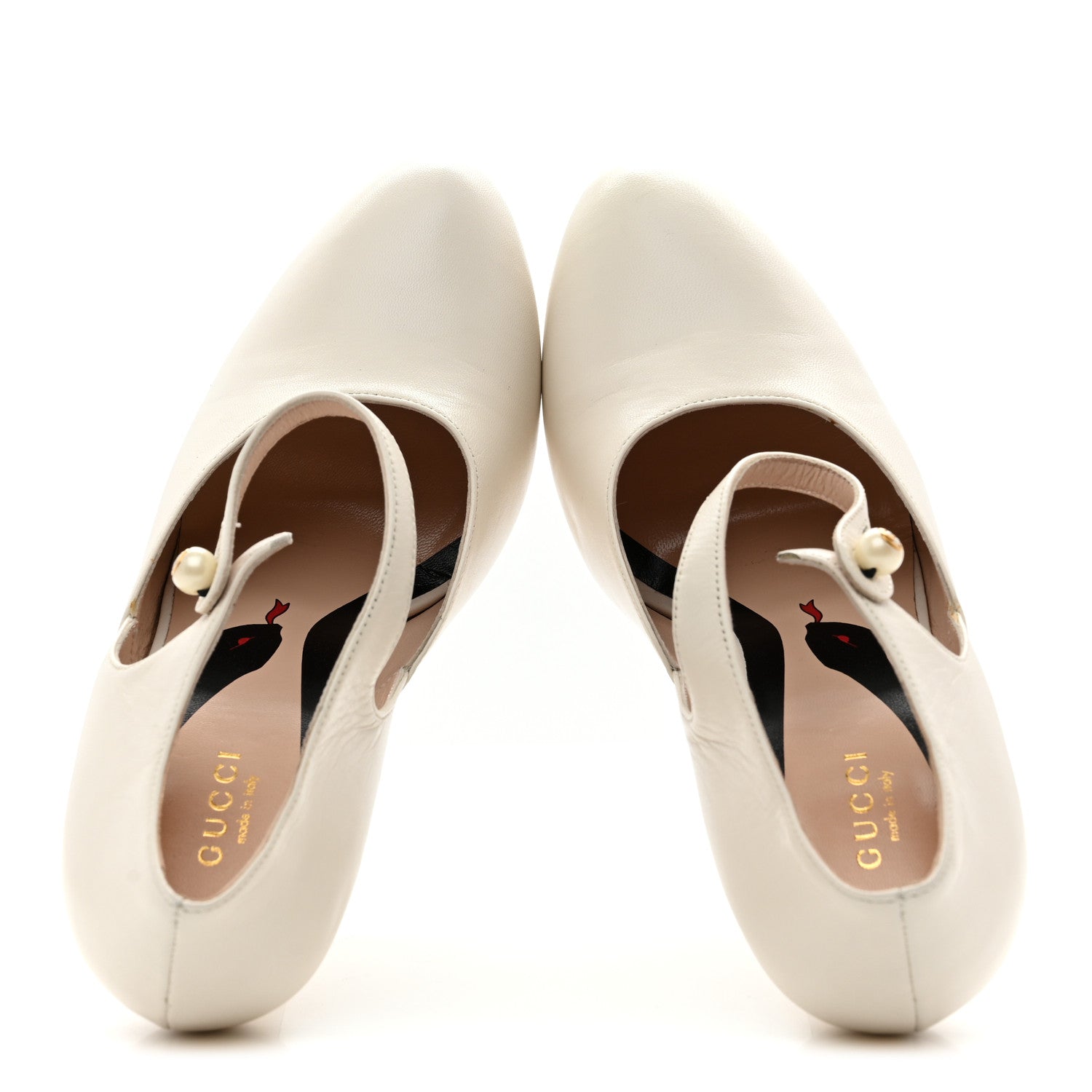 GUCCI マラガレザーヒール Gucci Malaga Kid Lesley Mary Jane Pumps 39 Mystic White 1779459