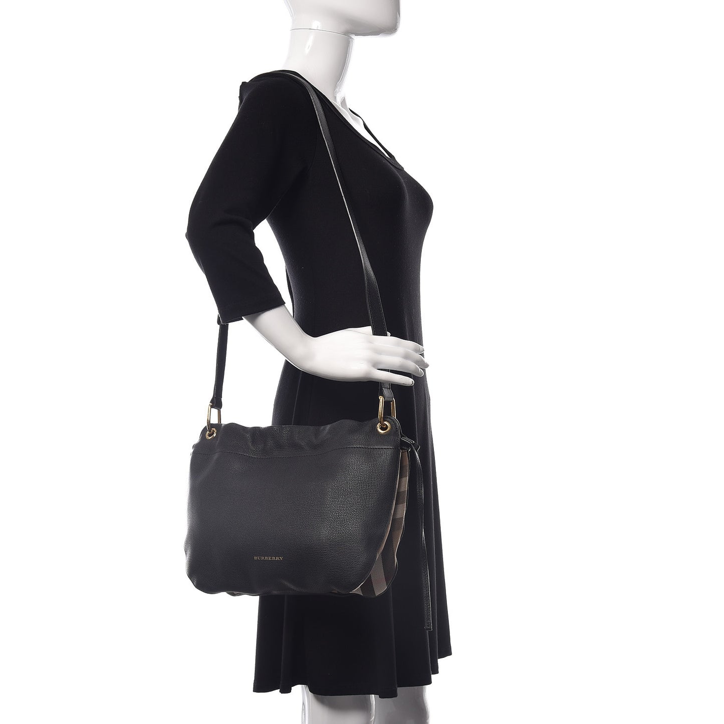 Grainy Calfskin House Check Small Bingley Black