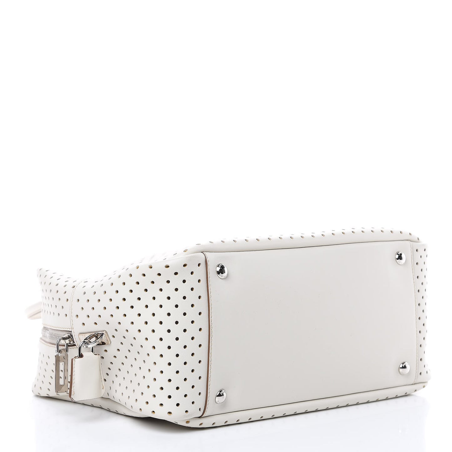 City Calfskin Perforated Zip Around Tote Talco Mimosa