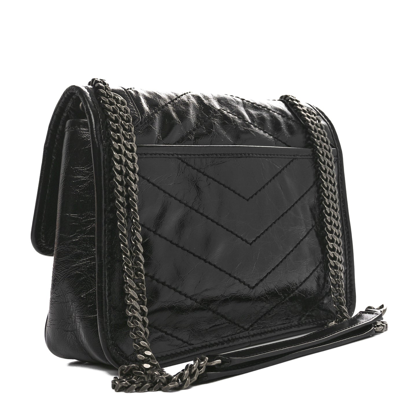 Crinkled Calfskin Matelasse Monogram Baby Niki Chain Satchel Black