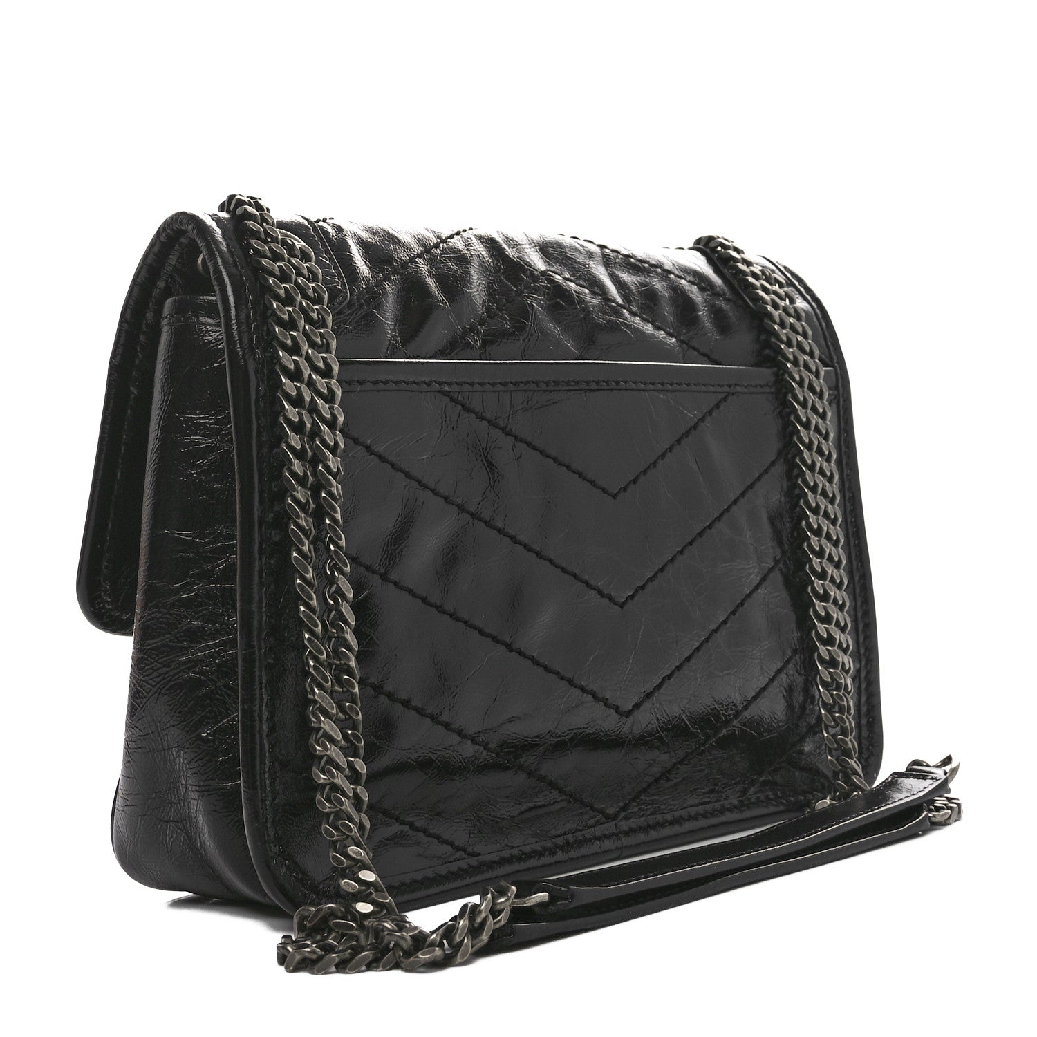 Saint Laurent Crinkled Calfskin Matelasse Monogram Baby Niki Chain Satchel Black 3 of 10