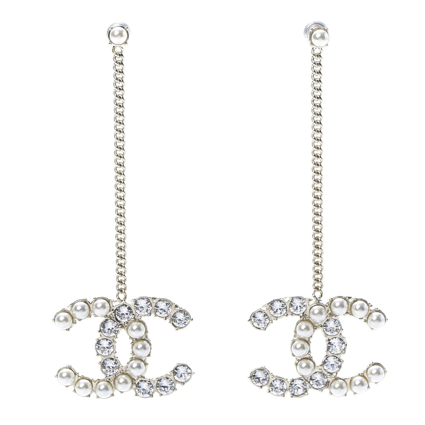 Crystal Pearl Dazzling Domino Drop Earrings Matte Gold