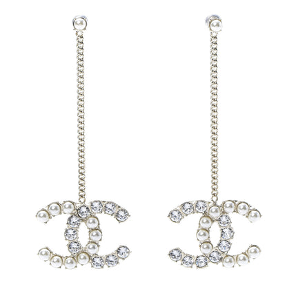 Chanel Crystal Pearl Dazzling Domino Drop Earrings Matte Gold 1 of 5
