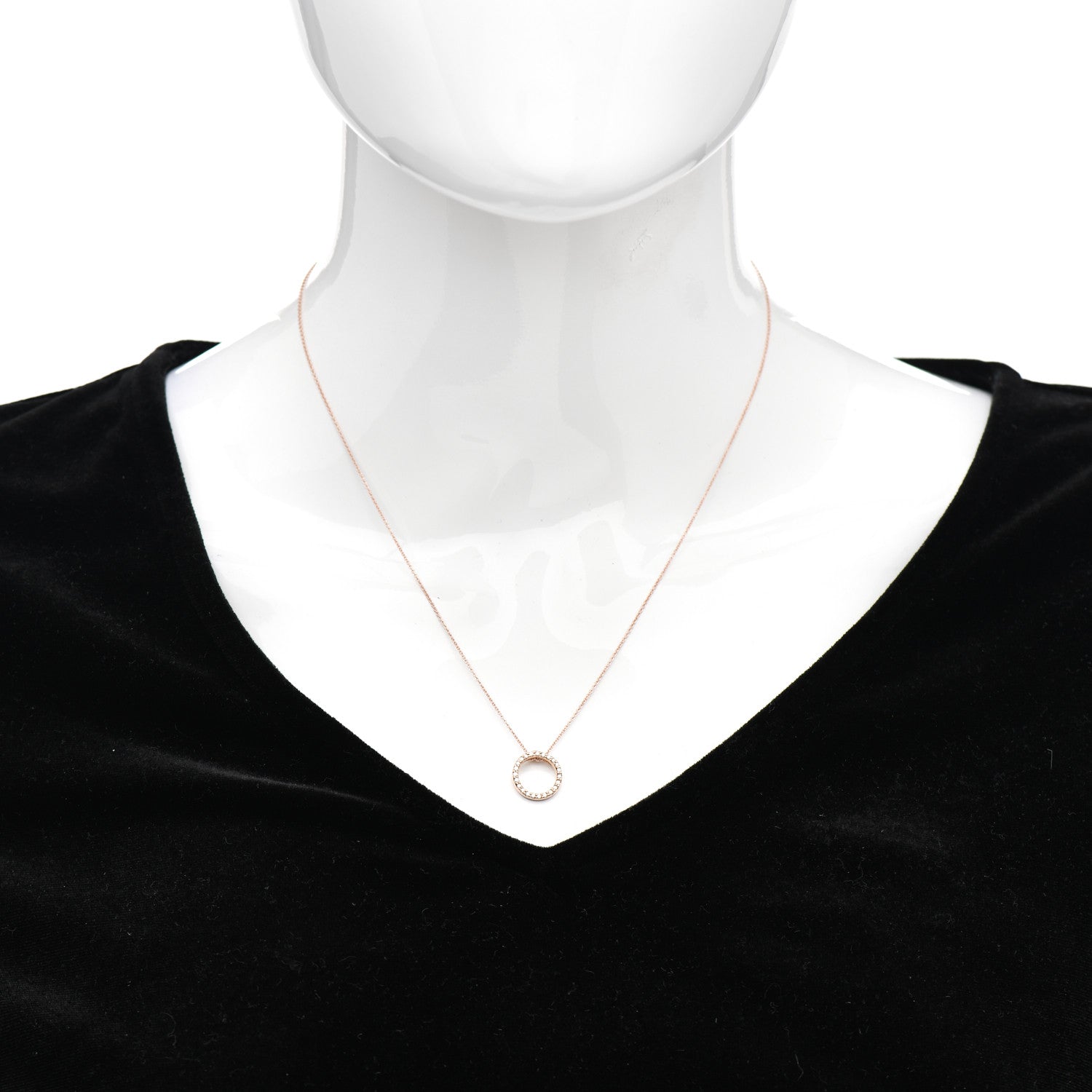 Roberto Coin 18K Rose Gold Diamond Tiny Treasures Circle Pendant Necklace 2 of 5