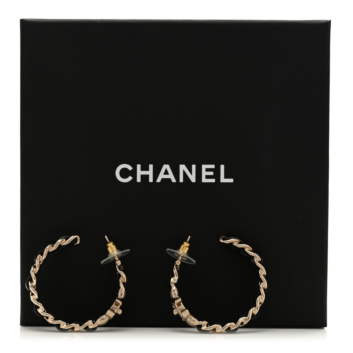 Chanel Lambskin CC Turnlock Chain Hoop Earrings Gold Black 5 of 5