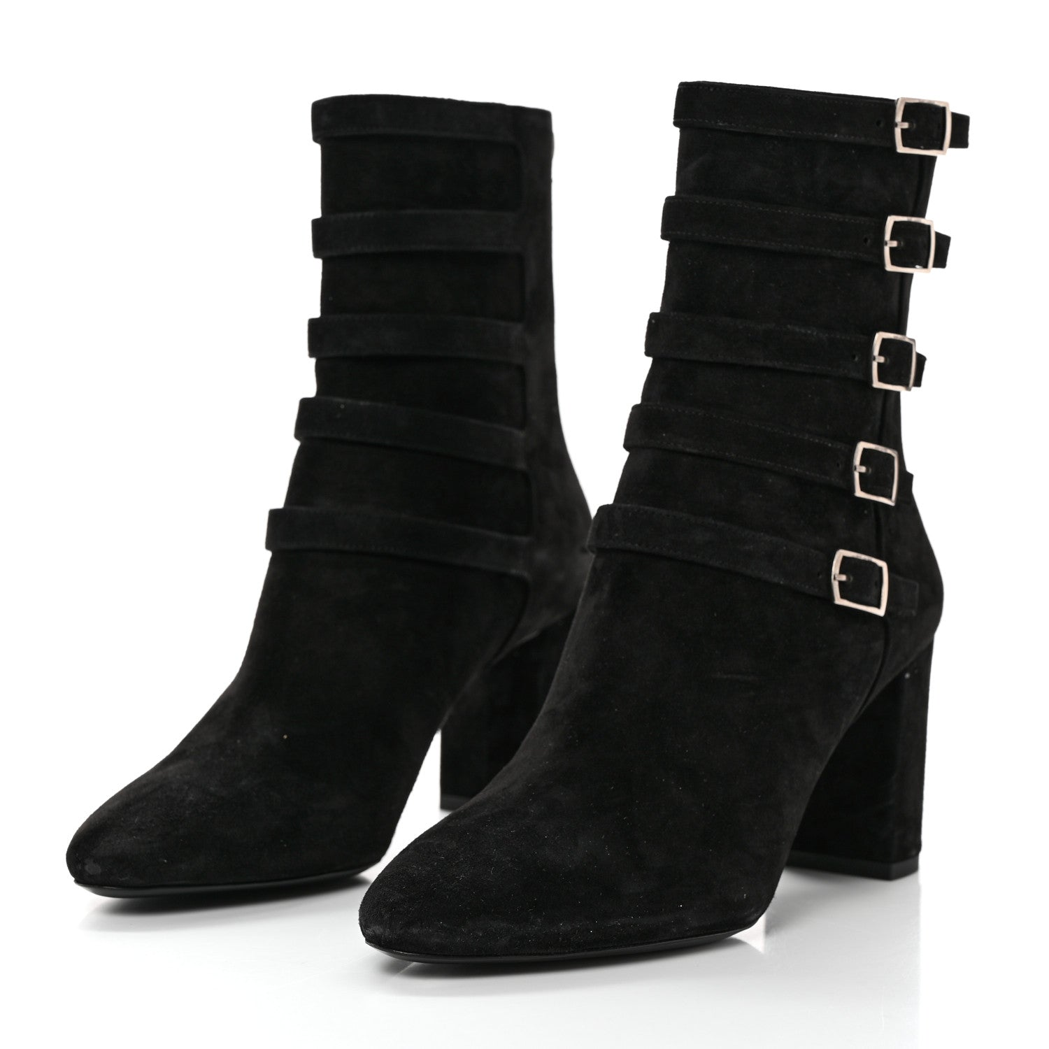 Saint Laurent Cashmere Lou 75 Strap Zip Boots 38.5 Black 3 of 8