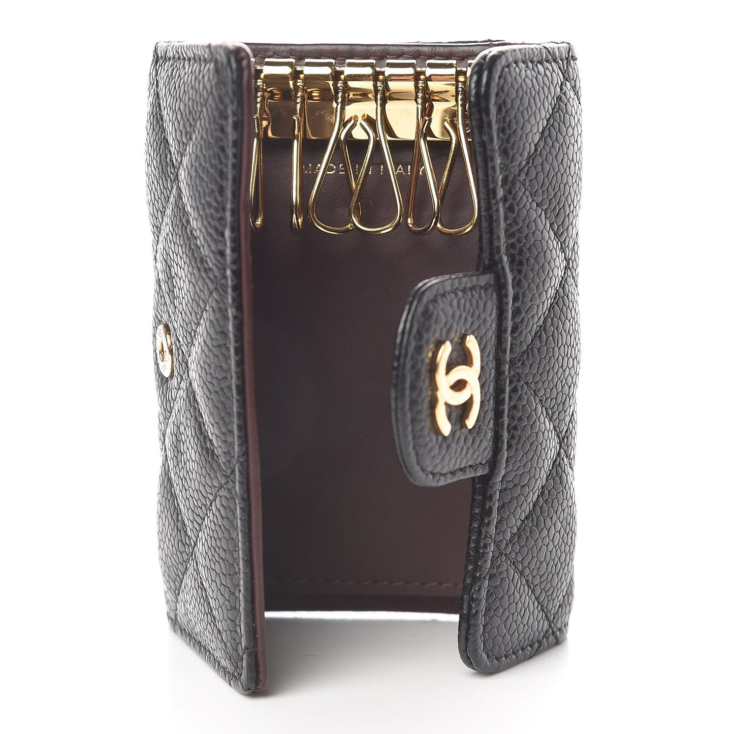 Caviar Quilted 6 Key Holder Black