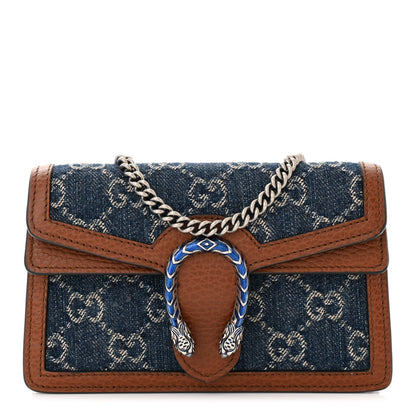 Gucci New Denim GG Monogram Dollar Calfskin Enamel Super Mini Dionysus Shoulder Bag Blue Tea Cuir Epilog Electric Blue 1 of 10