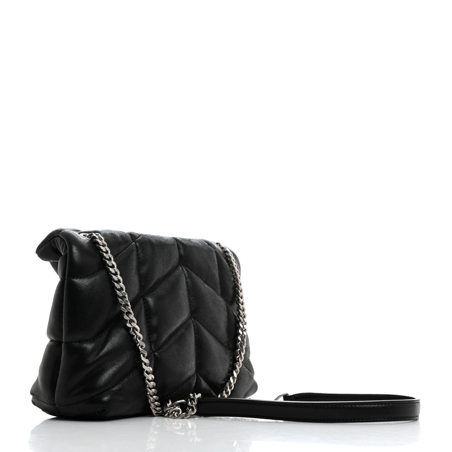 Saint Laurent Lambskin Quilted Toy Loulou Puffer Monogram Chain Satchel Black 2 of 16