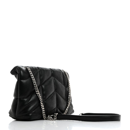 Saint Laurent Lambskin Quilted Toy Loulou Puffer Monogram Chain Satchel Black 2 of 16