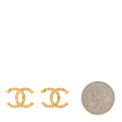 Chanel Metal Textured CC Earrings Gold 2 of 4