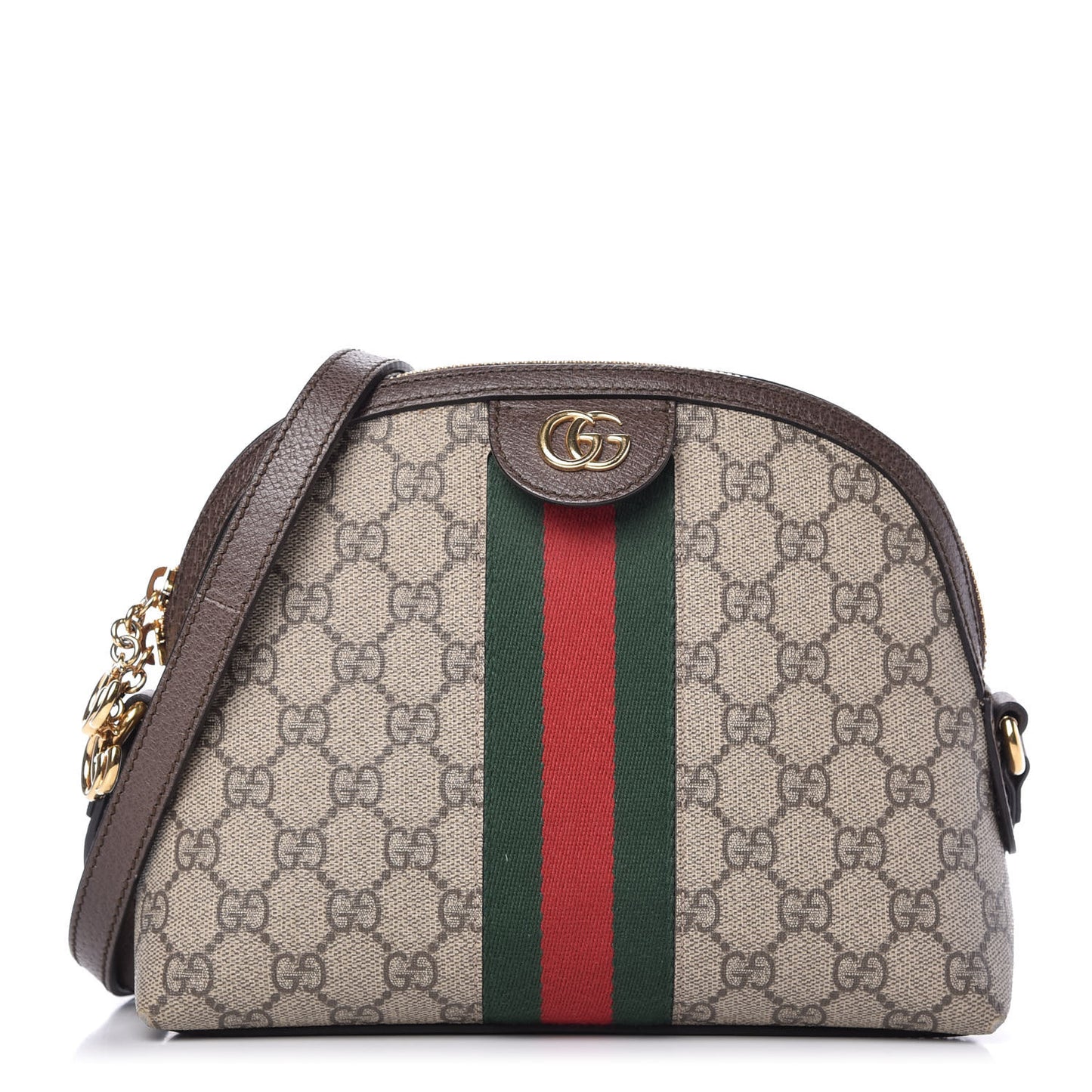 GG Supreme Monogram Textured Dollar Calfskin Web Small Ophidia Dome Shoulder Bag Beige Ebony New Acero