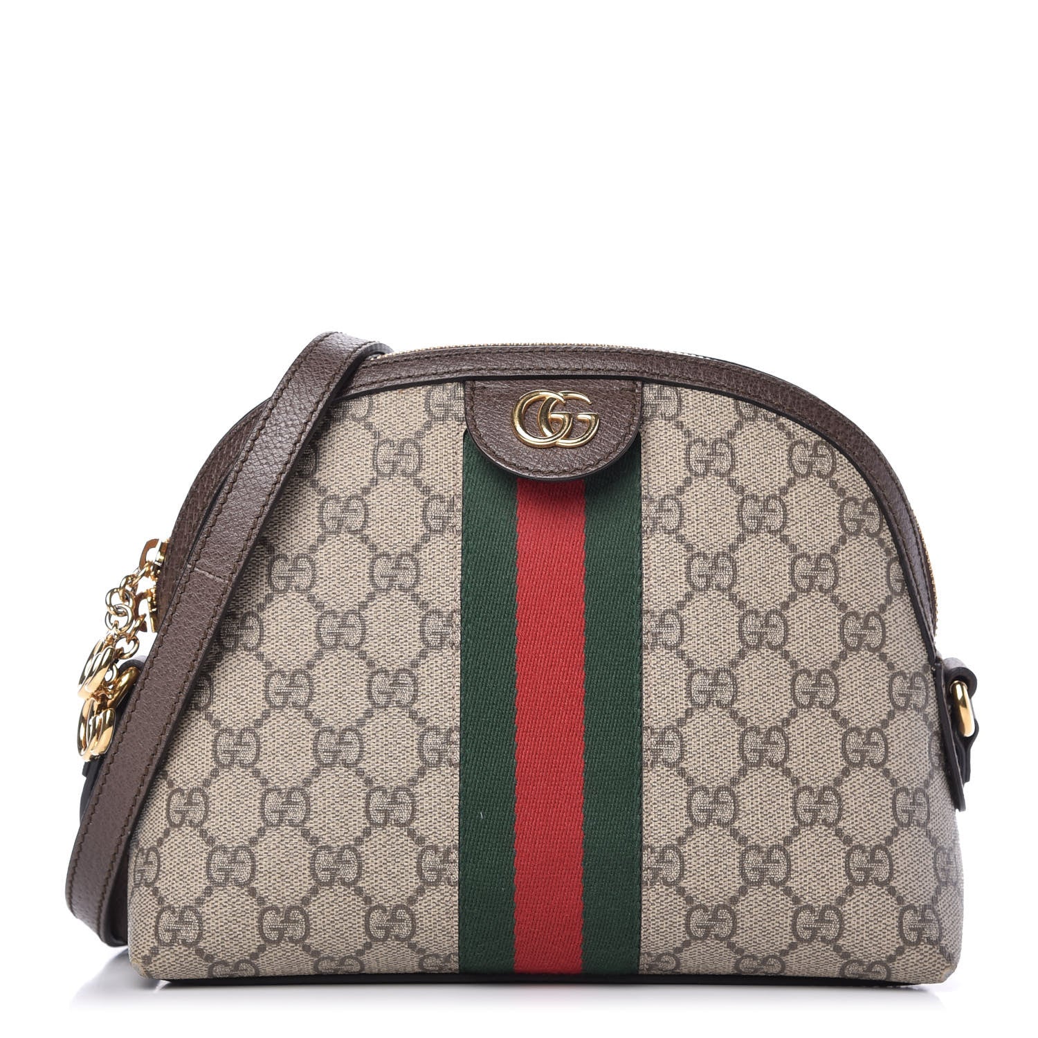 Gucci GG Supreme Monogram Textured Dollar Calfskin Web Small Ophidia Dome Shoulder Bag Beige Ebony New Acero 1 of 10