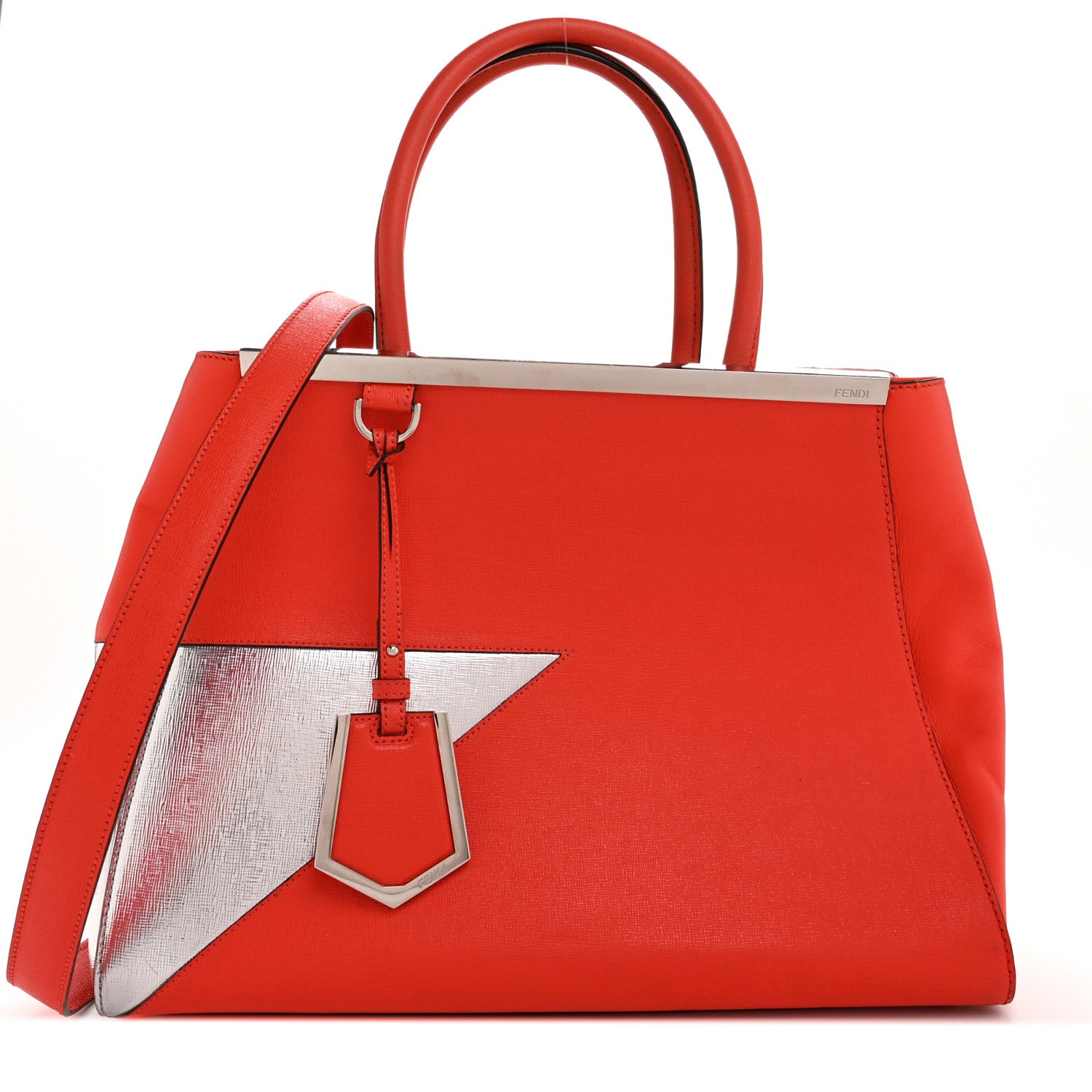 Fendi Vitello Elite Regular 2Jours Tote Papavero Silver 1 of 14