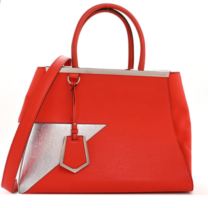 Fendi Vitello Elite Regular 2Jours Tote Papavero Silver 1 of 14