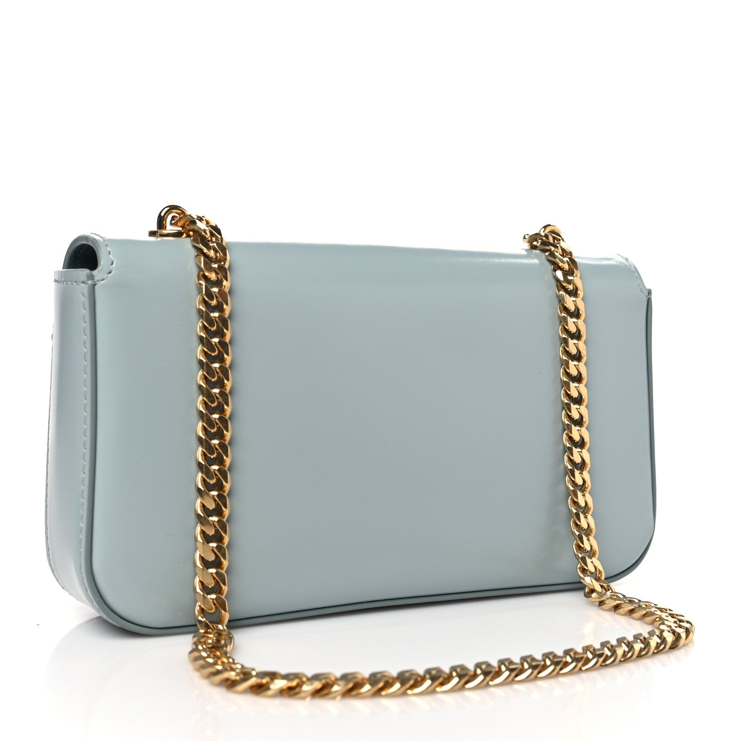 Celine Shiny Calfskin Cuir Triomphe Chain Shoulder Bag Ice Blue 3 of 8
