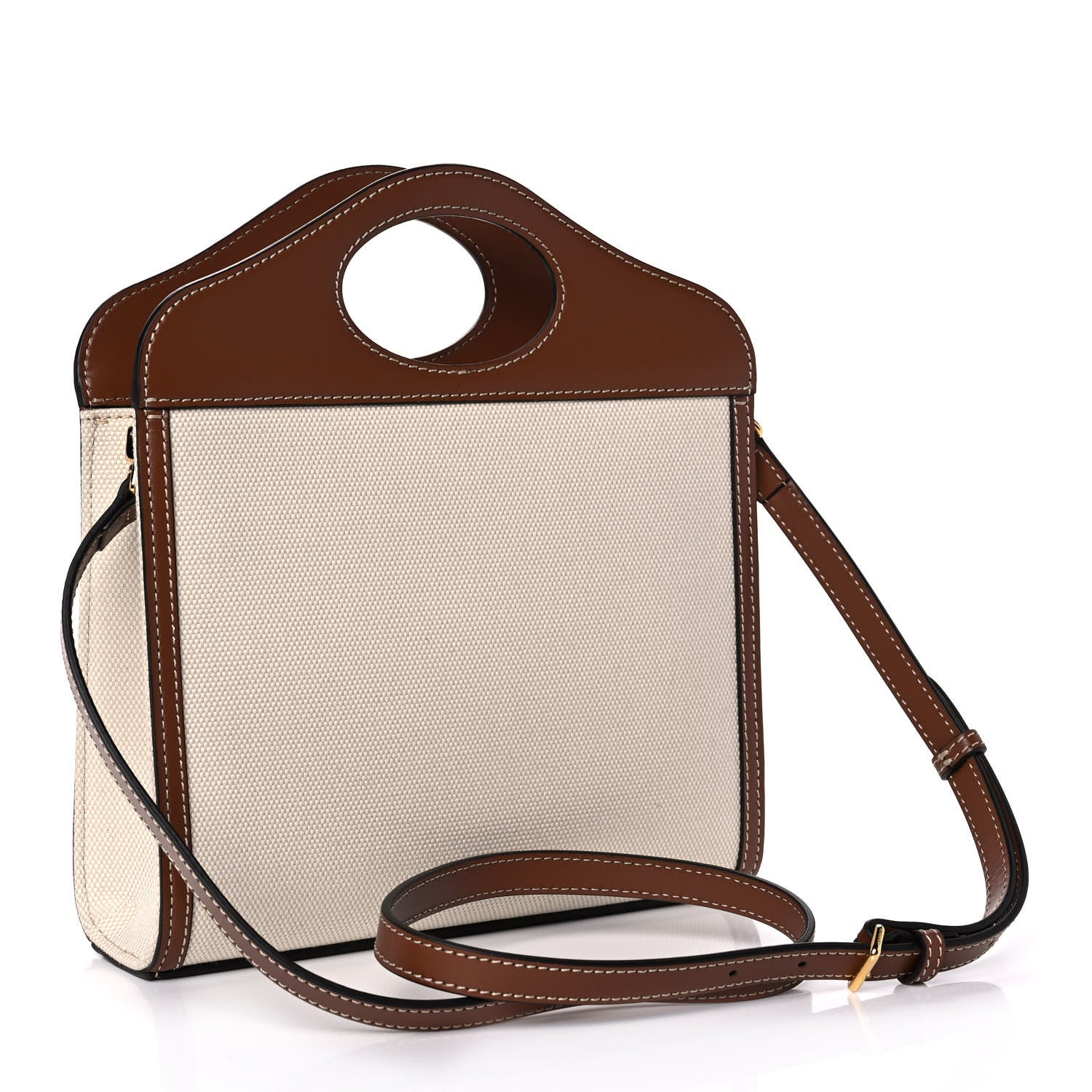 Burberry Canvas Smooth Calfskin Two Tone Mini Pocket Bag Natural Malt Brown 3 of 11