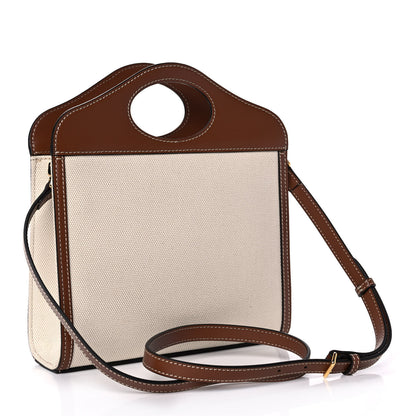 Burberry Canvas Smooth Calfskin Two Tone Mini Pocket Bag Natural Malt Brown 3 of 11