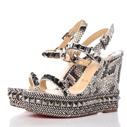 Christian Louboutin Watersnake Print Cataclou 120 Wedge Sandals 36 Roccia Gun Metal 3 of 10