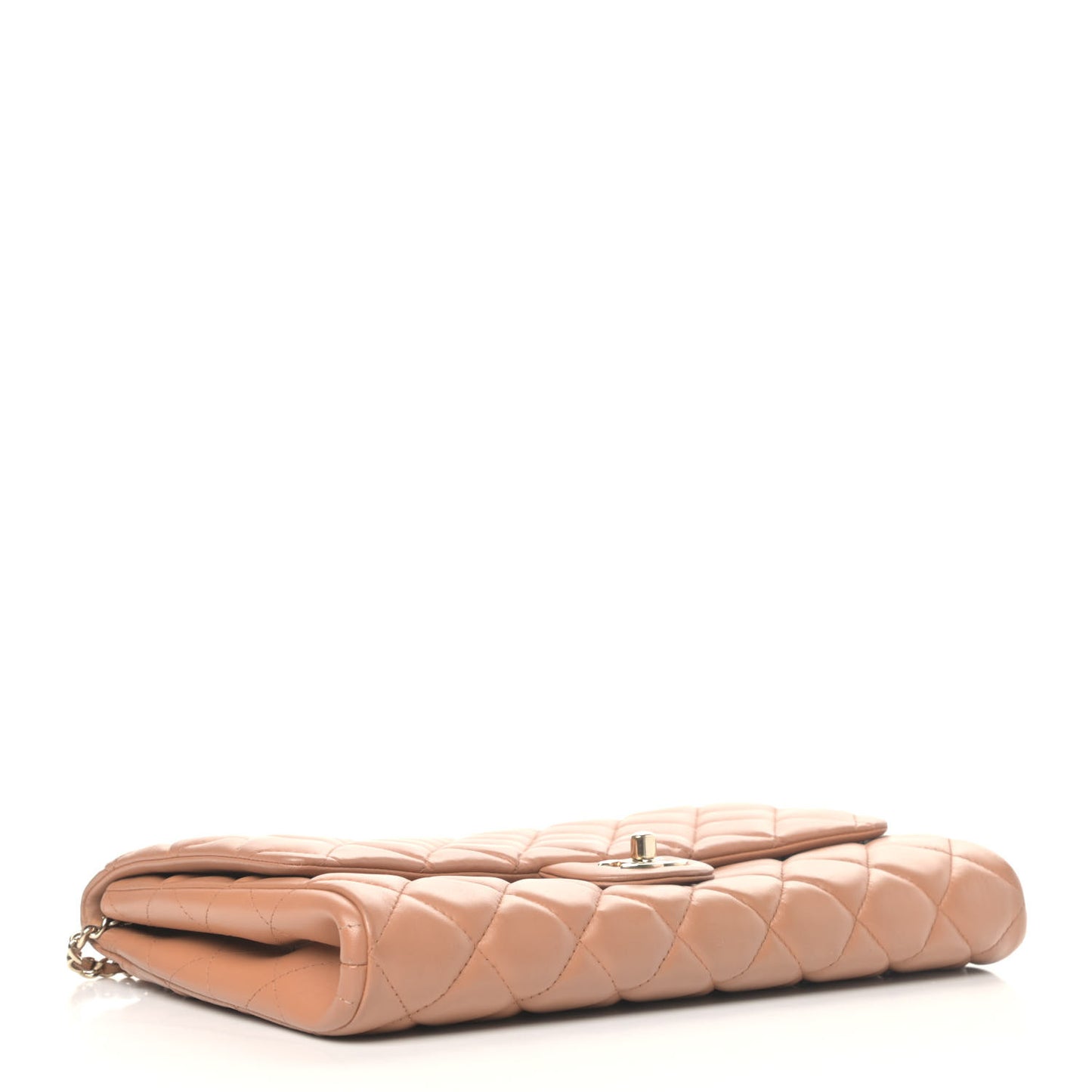 Lambskin Quilted Clutch With Chain Flap Brown
