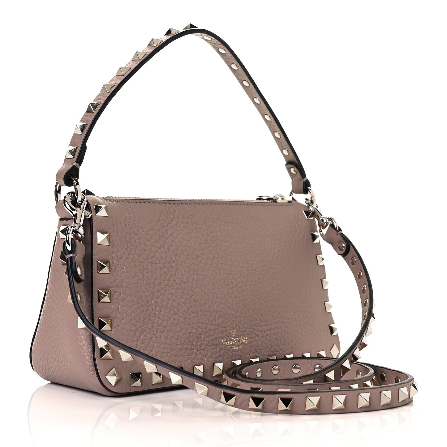 Pebbled Calfskin Small Rockstud Flip Lock Shoulder Bag Poudre
