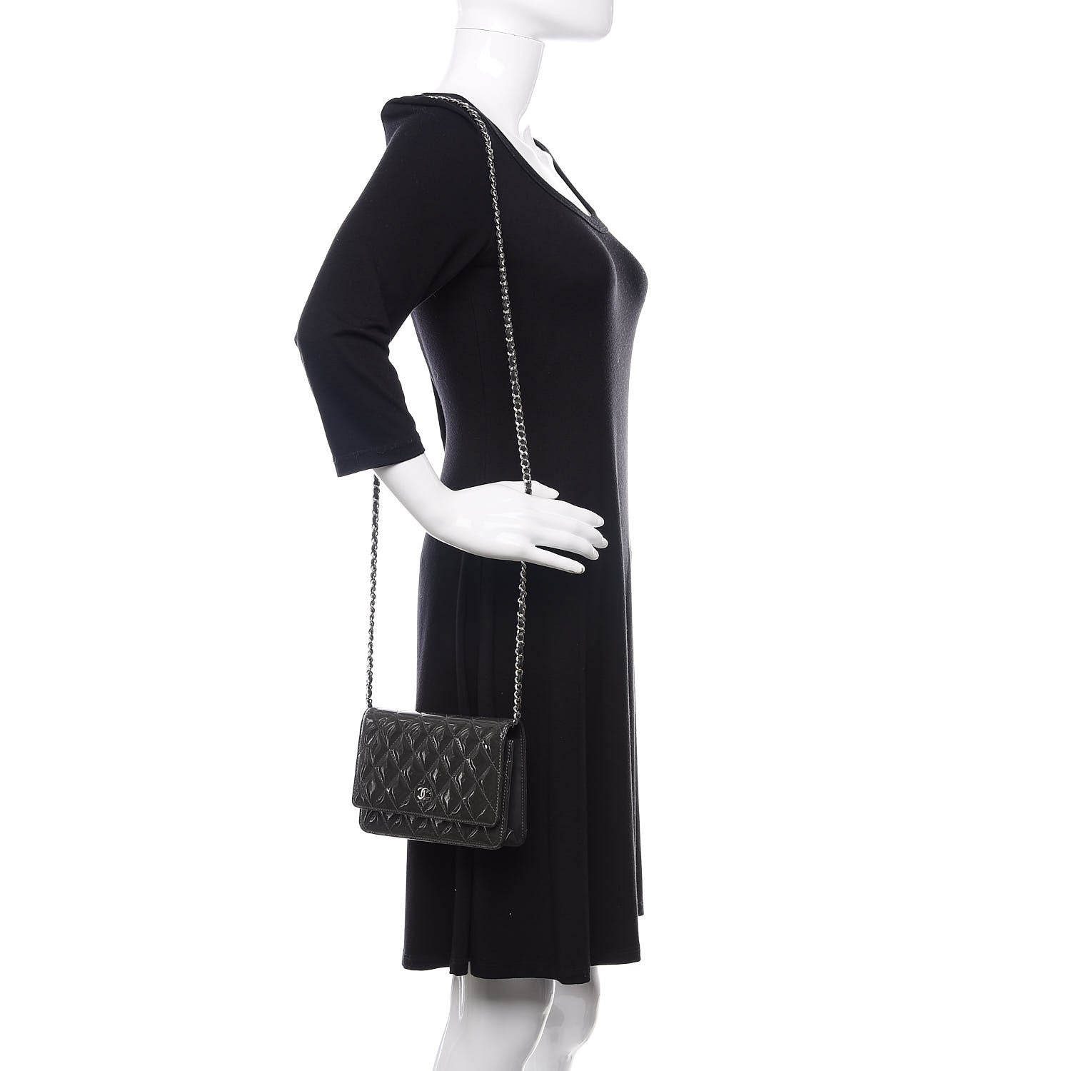 Chanel Patent Quilted Wallet On Chain WOC Black 2 of 16