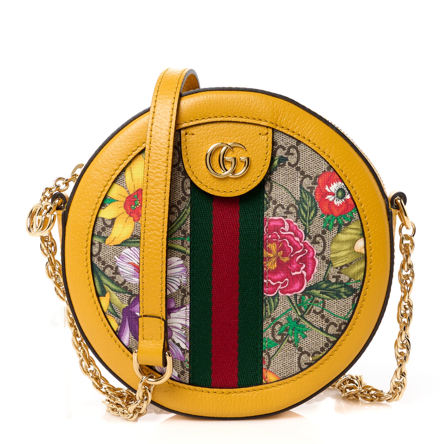 GG Supreme Monogram Flora Web Mini Ophidia Round Shoulder Bag Beige Multicolor Crop
