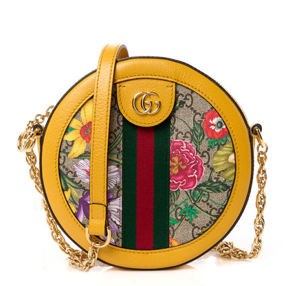 Gucci GG Supreme Monogram Flora Web Mini Ophidia Round Shoulder Bag Beige Multicolor Crop 1 of 11