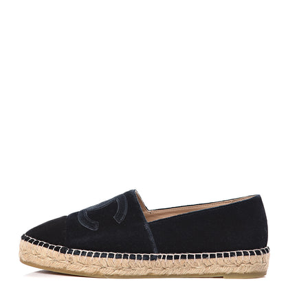 Chanel Velvet CC Espadrilles 39 Dark Navy Black 1 of 12