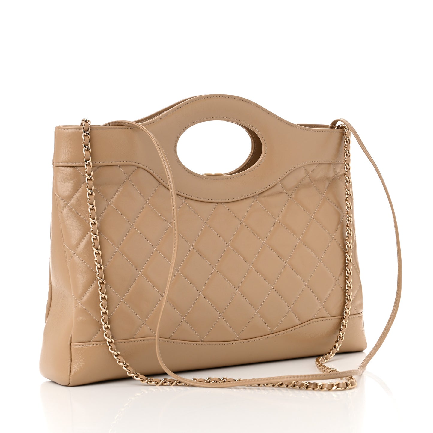 Shiny Lambskin Quilted 31 Shopping Bag Beige