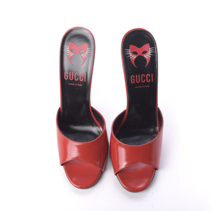 Gucci Polished Calfskin Scarlet High Heel Slide Sandals 37.5 Heron Red 6 of 12