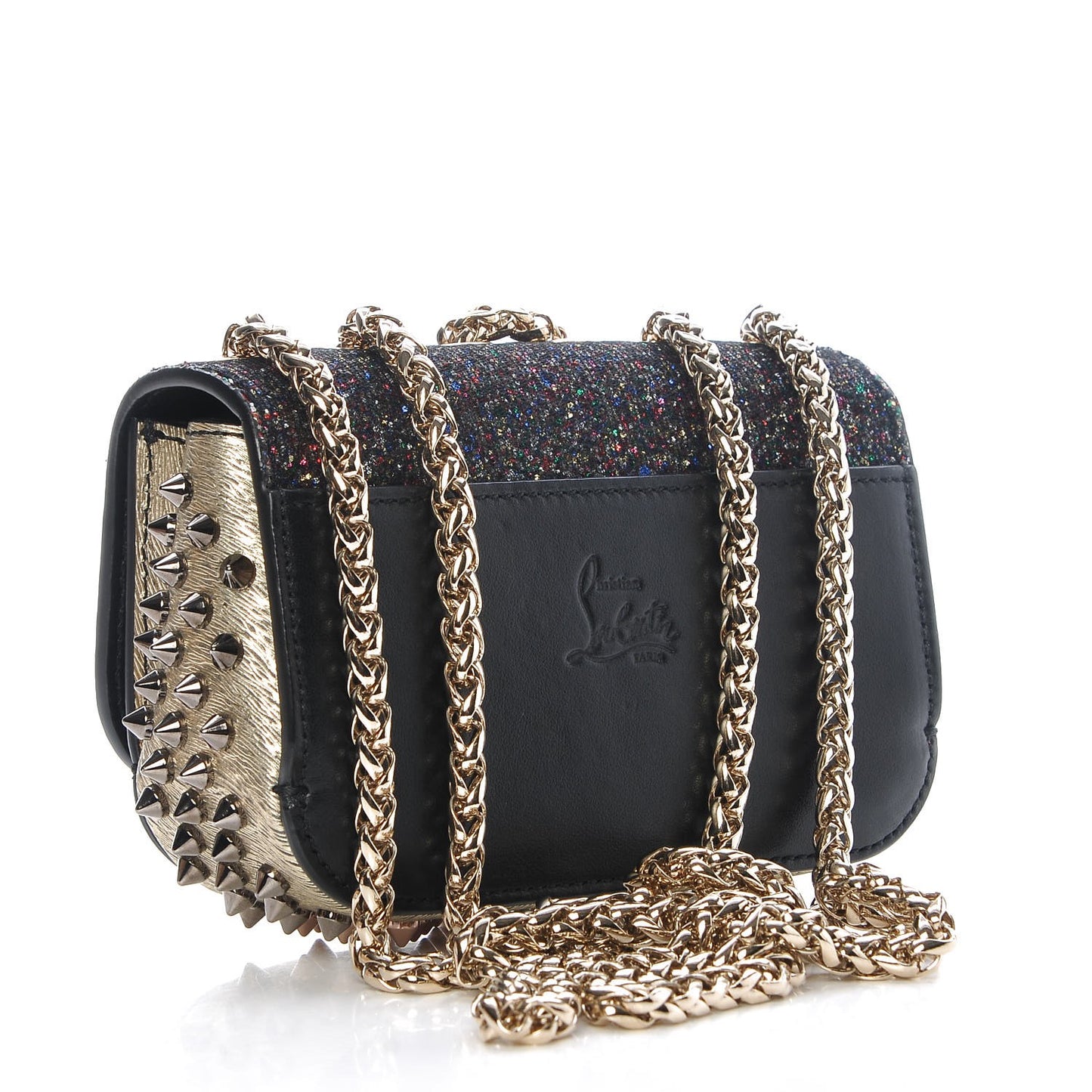 Glitter Calfskin Spikes Sweety Charity NV Crossbody Gold