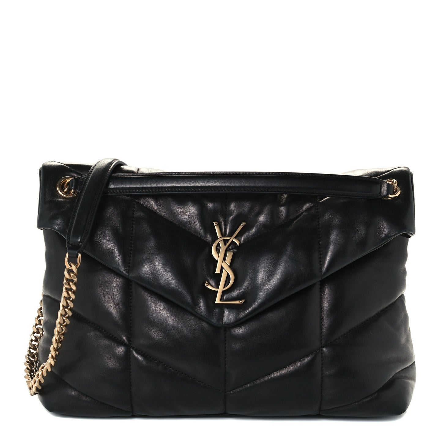 Lambskin Quilted Medium Loulou Puffer Monogram Chain Satchel Black