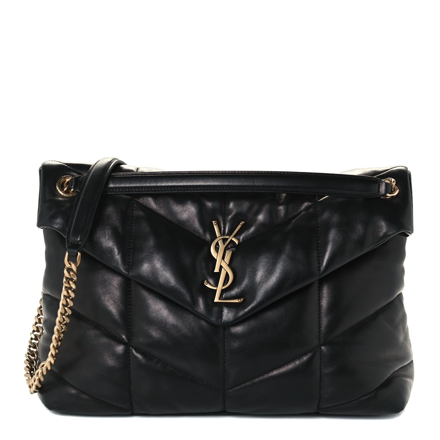 Saint Laurent Lambskin Quilted Medium Loulou Puffer Monogram Chain Satchel Black 1 of 11