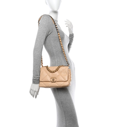 Chanel Shiny Goatskin Quilted Medium Chanel 19 Flap Beige 2 of 10