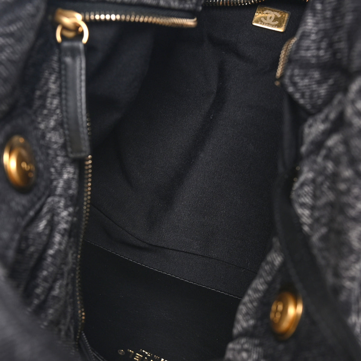 Washed Denim Quilted Maxi Bow Bag Black
