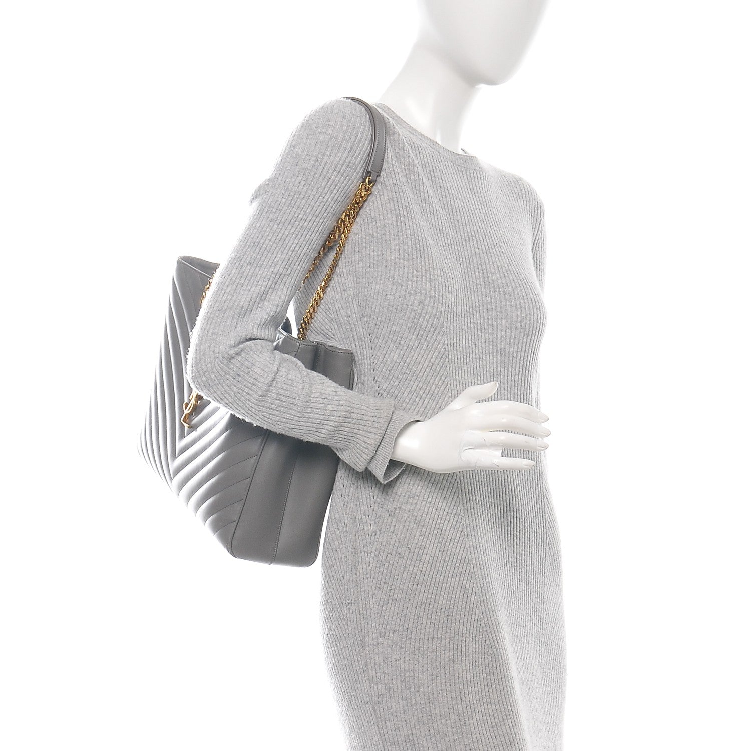 Saint Laurent Smooth Calfskin Matelasse Chevron Large Monogram Shopping Bag Grey 2 of 6