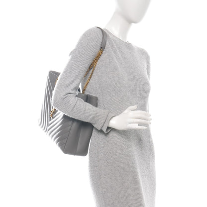 Saint Laurent Smooth Calfskin Matelasse Chevron Large Monogram Shopping Bag Grey 2 of 6