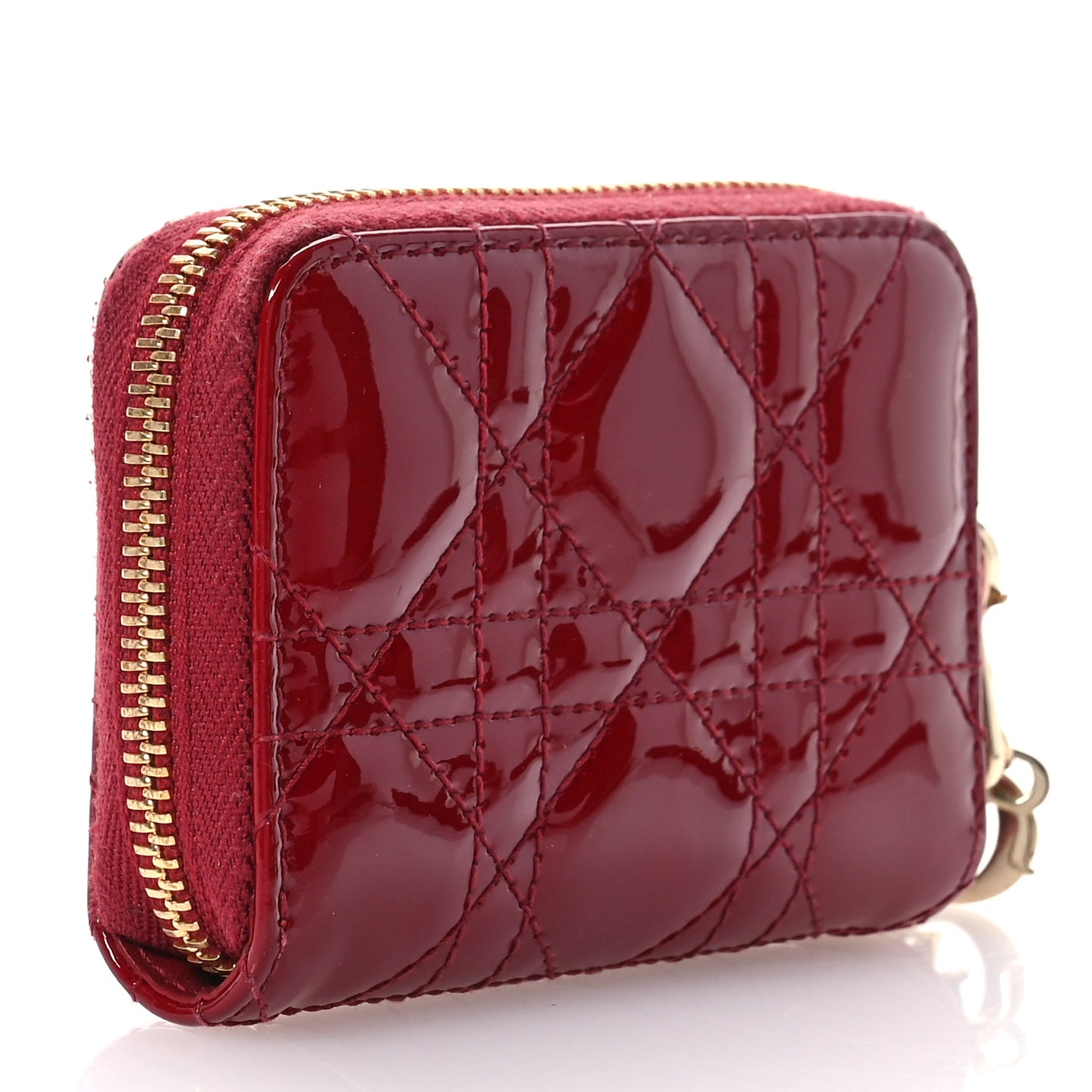 Patent Cannage Small Lady Dior Voyageur Coin Purse Cherry Red