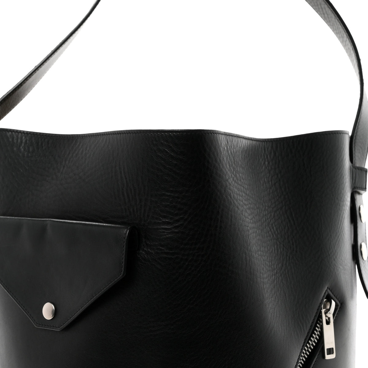 Natural Calfskin Biker Bucket Shoulder Bag Black Sunflower