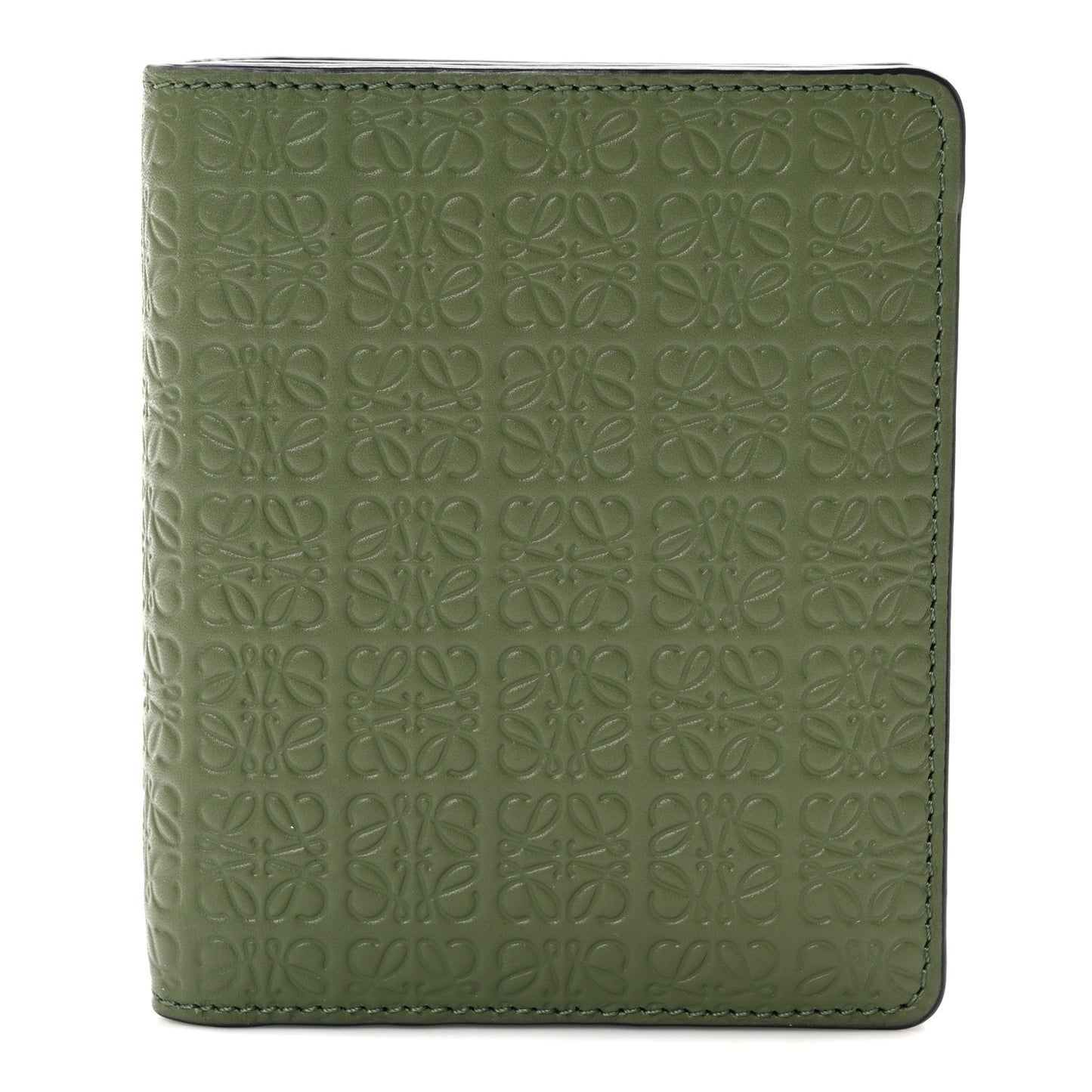 Calfskin Embossed Compact Wallet Avocado
