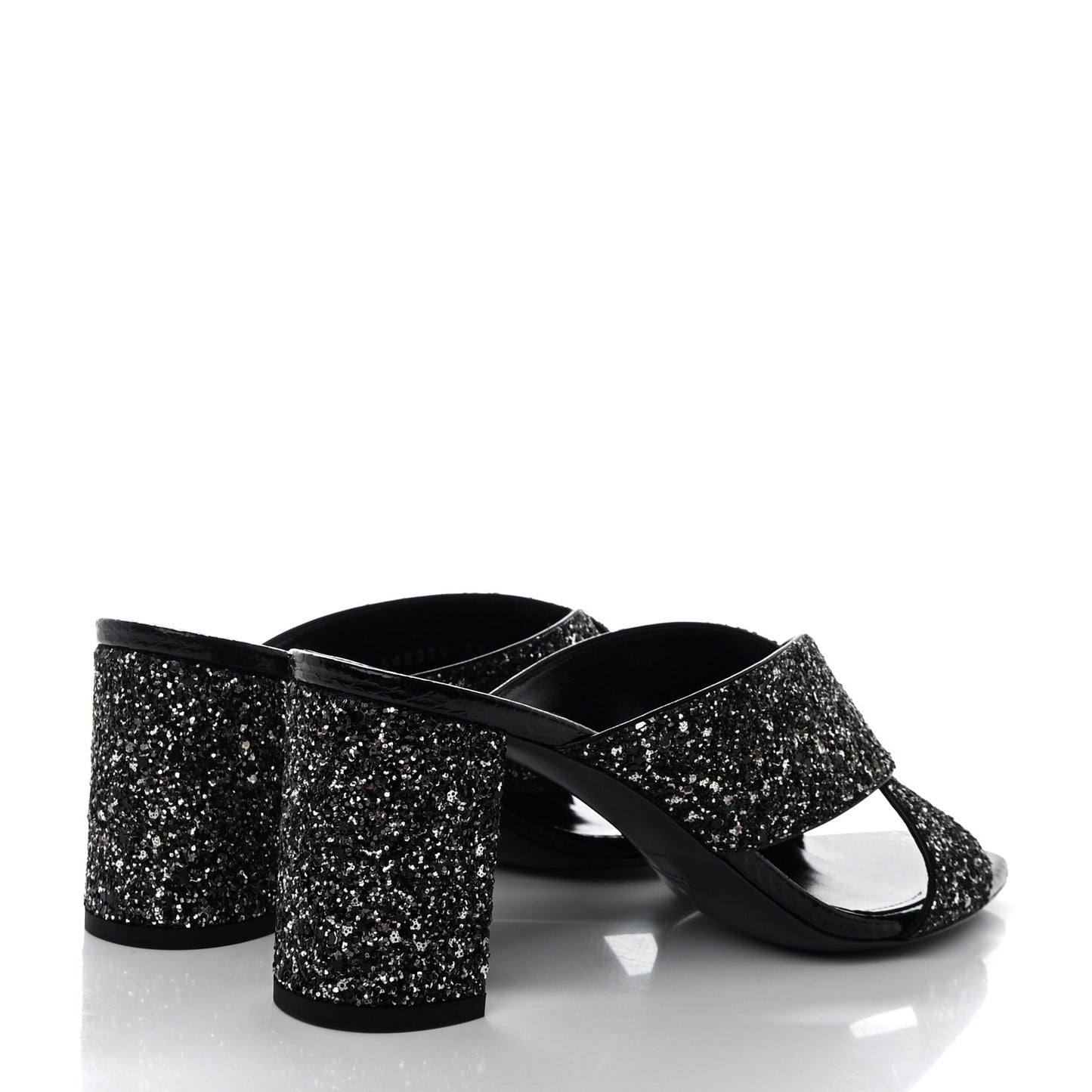 SAINT LAURENT Glitter LouLou 70 Mule Sandals 39 Black