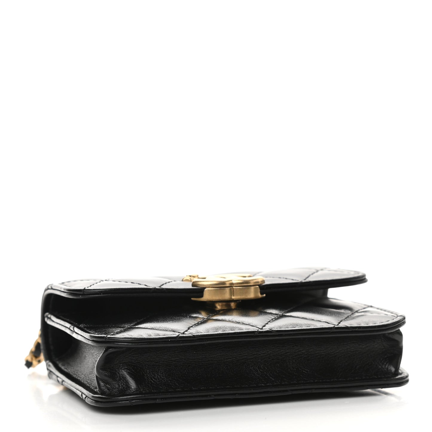 Calfskin Quilted Perfect Fit Coin Purse With Chain Black