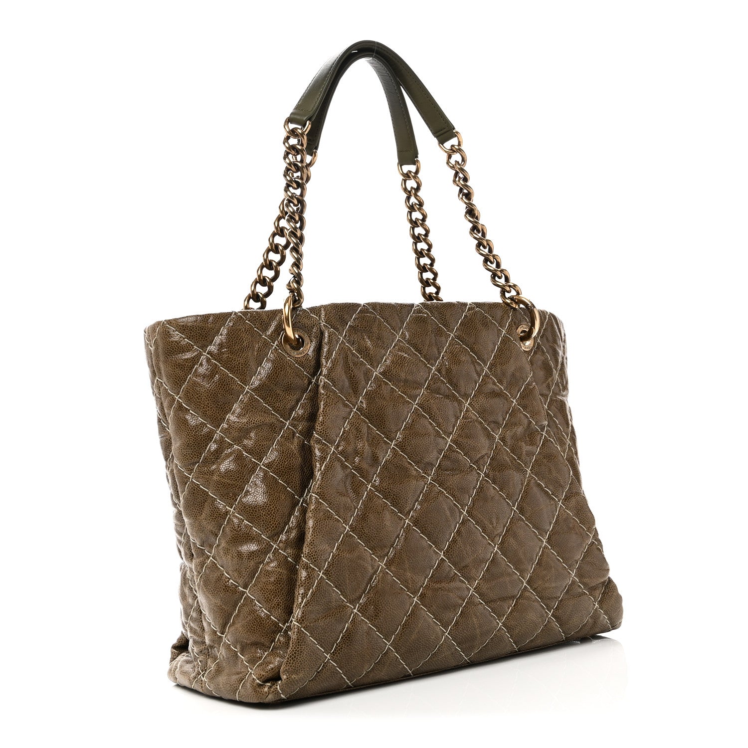 Chanel Crumpled Grained Calfskin Large Coco Pleats Tote Khaki 3 of 10
