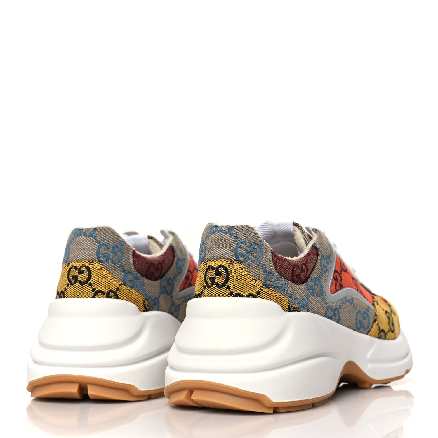Gucci Monogram Multicolor Demetra Womens Rhyton Sneakers 37.5 Yellow Blue Great White Tabasco 4 of 8