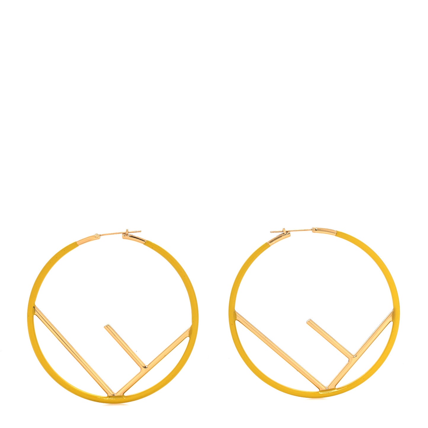 Metal Enamel Large F is Fendi Hoop Earrings Yellow Gold